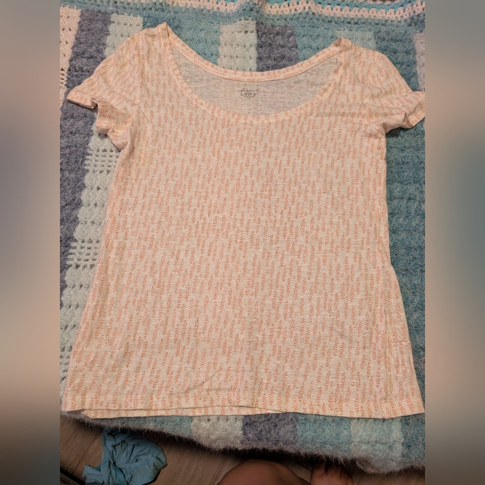 Loft Talbots Linen Tshirt Light Peach Scoop Neck Short Sleeve Tee Size Medium P.